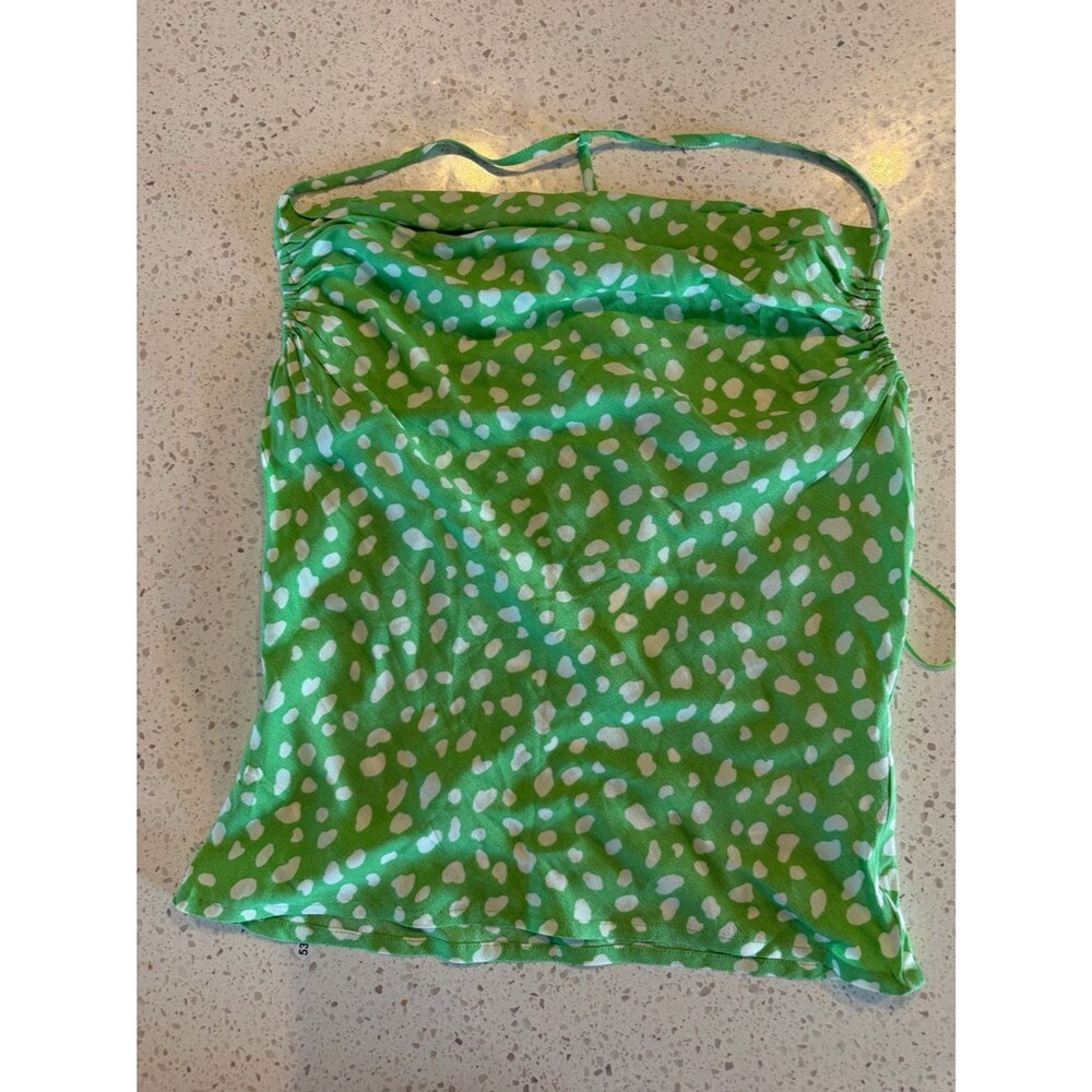 Moon River Green and White Printed Satin Camisole XS